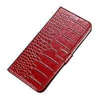 Leather Wallet Case for Samsung Galaxy S23ultra/S23plus/S23 Classic Crocodile Pattern Real Leather Flip Stand Case Cover with Card Slot (Red,S23plus)
