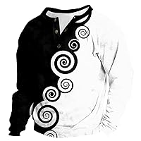 Mens Casual Long Sleeve Henley Shirts Fashion Button Shirts with Flower Print Classic Lightweight Comfy Tops Blouse