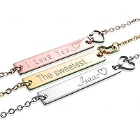 Personalized Name Bar Necklace with Small Heart Charm - Absolute Elegance, Thoughtful Gift