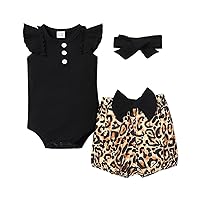 PATPAT Baby Girl Clothes Newborn Infant Girl Ruffle Romper Shorts with Headband Baby Girls Outfit Set 3Pcs Black 12-18 Months