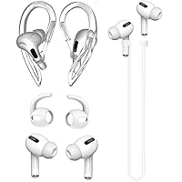 [Never Lose Your Air Pods Pro] Anti Slip Set, Sport Ear Hook Compatible with Air Pods Pro + Air Pods Pro Earbuds Ear Hooks Cover + Strap Compatible with Air Pods Pro [3in1] (White)