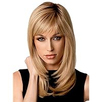 Natural Ombre Blonde Straight Wigs Long Bob Straight Blonde Hair Wigs with Side Bangs for Women + Wig Cap 21 Inch