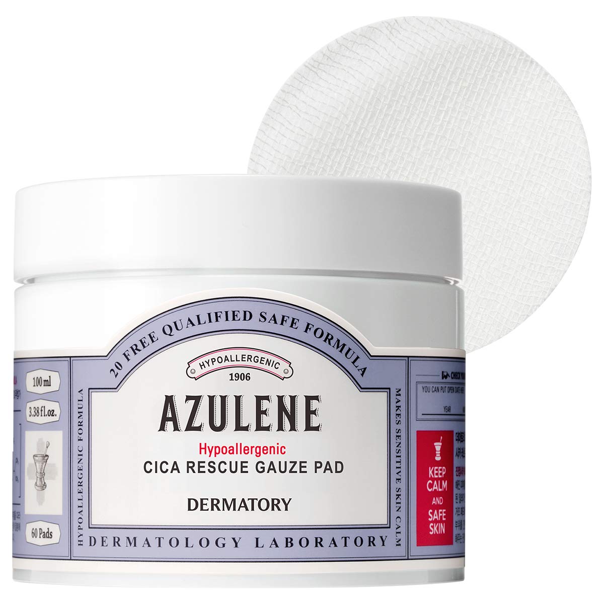 Mua Dermatory Azulene Hypoallergenic CICA Rescue Gauze Pad for Irritated Skin | Moisturizing, Skin-Relief, Free of 98 Allergens, Fragrance Free, Hypoallergenic Tested, Dermatologist Tested (60 Pads) trên Amazon Mỹ chính hãng 2022 | Fado