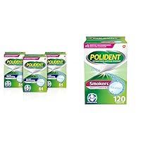 Polident Overnight Whitening Denture Cleanser Tablets - 84 Count (Pack of 3) & Smokers Denture Cleanser Tablets - 120 Count