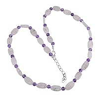 Silvesto India 925 Silver Plated Jaipur Rajasthan India Handmade Jewelry Manufacturer Amethyst & Rutile Long Necklace Jewelry