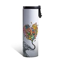 Tree-Free Greetings Love Elephant Flower Vacuum Insulated Travel Coffee Tumbler, 17 Ounce Stainless Steel Mug, for Coffee Lovers