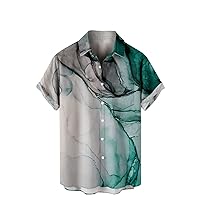 Men's Marbles Print Button Down Shirts Tie Dye Short Sleeve Summer Hawaiian Beach Shirts Casual Bowling Shirt Tops