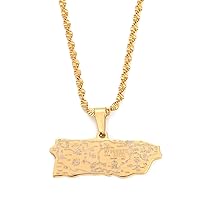 BR Gold Jewelry Stainless Steel Puerto Rico Map Pendant Necklaces for Women Girl Puerto Ricans