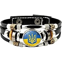 Ukraine Flag Leather Bracelet Women Ukrainian Bangles Round Ukrainian National Flag Bracelets Peace Bracelet For Men Women Nice and Practical