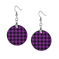 Purple Plaid Checked Wooden Dangle Earrings for Women Lightweight Pendant Drop Earrings Birthday Party Gift One Size