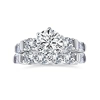 Personalized Traditional AAA CZ Baguettes Side Stones 2CT Square Princess Cut or Round Brilliant Solitaire Anniversary Engagement Wedding Band Ring Set For Women .925 Sterling Silver Customizable
