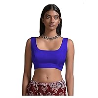 Women's Readymade Banglori Silk Royal Blue Blouse For Sarees Indian Designer Bollywood Padded Stitched Choli Crop Top