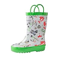 OAKI Kids Rubber Rain Boots with Easy-On Handles, Timber Critters, 11 Little Kid