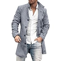 Men's Classic Single Breasted Peacoat Mens Wool Blend Overcoat Winter Slim Fit Long Trench Coat Classic Pea Jacket