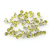 100 Sets 7mm Colorful Rhinestones Rivets, Crystal Diamond Rivet Studs for Leather Craft Clothing Bags Spikes, Yellow