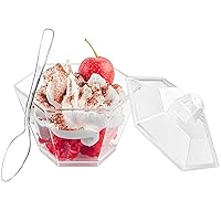 50 Pack Mini Dessert Cups with Lids and Spoons, 3.3oz Plastic Parfait Cups Pudding Cups Party Serving Cups for Dessert Appetizer Jello and Yogurt
