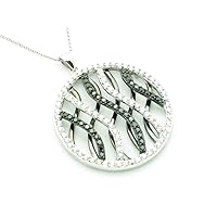 925 Sterling Silver Finish Diamond Set Pave Black & White Diamond Swirl Circle Pendant New