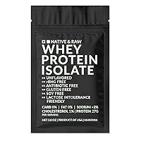 Native & Raw Whey Protein Isolate, Unflavored, 0 CarbFat, Low CholesterolSodium, rBGH Free, Antibiotic Free, Gluten Free, Soy Free, Good for Keto, Paleo, and Lactose Intolerance (2.8 oz)