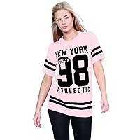 New Womens Newyork 98 Brooklyn Varsity Stripe Print Oversized Baggy T Shirt Top
