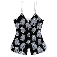 Grey Hippo Funny Slip Jumpsuits One Piece Romper for Women Sleeveless with Adjustable Strap Sexy Shorts