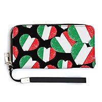 Italy Heart Retro Flag Womens Wallet Bifold Wristlet Long Purse Handbag Credit Cards Holder ID Card Case Bag for Ladies