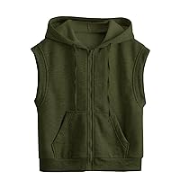 Girls Boys Basic Sleeveless Zipper Vest Hoodie Casual Sweatshirt Soild Tank Tops Kanga Pocket Outerwear coat Jacket