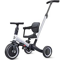 newyoo Toddler Tricycle for 1-3 Year Olds, Toddler Bike, Perfect Birthday for Boys, Tricycle with Push Handle, Backrest & Safety Belt, Transform to Balance Bike, TR007, Grey