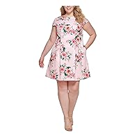 Jessica Howard Womens Plus Floral Print Pleated Mini Dress Pink 20W