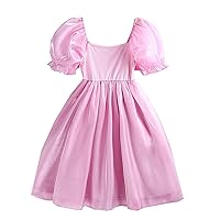 Girl Clothes 4t Fall Summer Toddler Girl Puff Sleeve Tulle Princess Dress Square Neck Toddler Princess Dress