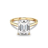 Lab Created 10k Solid Emerald Cut 4 Carat Genuine Moissanite Diamond Solitaire Proposal Wedding Ring in White, Yellow OR Rose GOLD