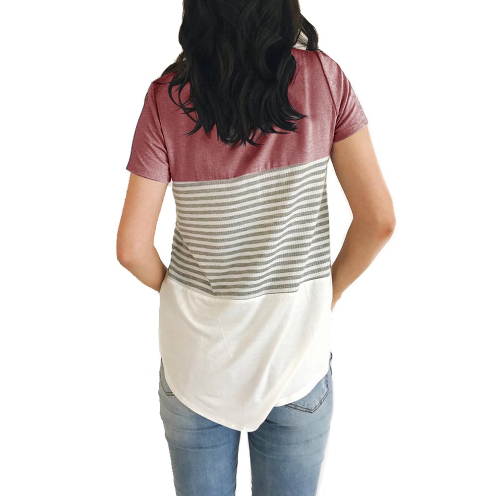 YunJey Round Neck Triple Color Block Stripe T-Shirt