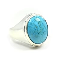 4.5 Carat Natural Turquoise Gemstone 925 Sterling Silver Genuine Bold Ring for Men Astrology Birthstone In Size 4,5,6,7,8,9,10,11,12,13