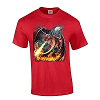 Red Fire Breathing Dragon House of Dragon Moonlight Mens Short Sleeve T-Shirt Graphic Tee