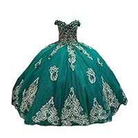 Off The Shoulder Ball Gown Mexican Puffy Quinceanera Prom Dresses for Formal Party with Sleeves Gold Embroidery Flowers S/Hunter 2