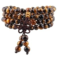 TUMBEELLUWA 6mm Stone Beads Bracelet for Women and Men, 108 Mala Prayer Beads Necklace for Unisex Elastic