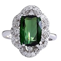3.51 Carat Natural Green Tourmaline and Diamond (F-G Color, VS1-VS2 Clarity) 14K White Gold Cocktail Ring for Women Exclusively Handcrafted in USA
