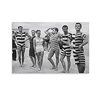 Posters Fun Boys in Swimwear on Beach Prints, Black And White, Stylish Wall Art, Vintage Photos, Summer Canvas Painting Posters And Prints Wall Art Pictures for Living Room Bedroom Decor 24x36inch(60