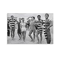 Posters Fun Boys in Swimwear on Beach Prints, Black And White, Stylish Wall Art, Vintage Photos, Summer Canvas Art Poster And Wall Art Picture Print Modern Family Bedroom Decor 20x30inch(50x75cm) Unfr