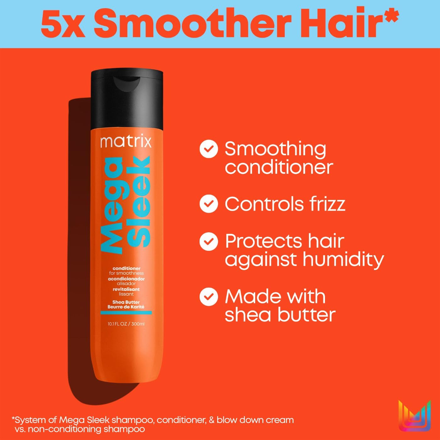 Matrix Mega Sleek Conditioner | Controls Frizz Leaving Hair Smooth & Shiny | Nourishes With Shea Butter | For Dry, Damaged Hair | Salon Professional Conditioner | Packaging May Vary