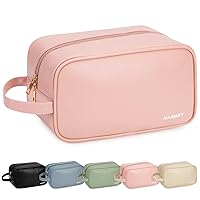 Narwey Vegan Leather Travel Toiletry Bag for Women Traveling Dopp Kit Makeup Bag Organizer for Toiletries Accessories Cosmetics (P-Pink)