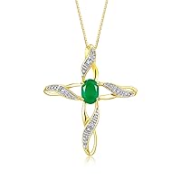 Rylos 14K Yellow Gold Plated Silver Cross Necklace with Gemstone & Diamonds | Elegant Pendant with 18