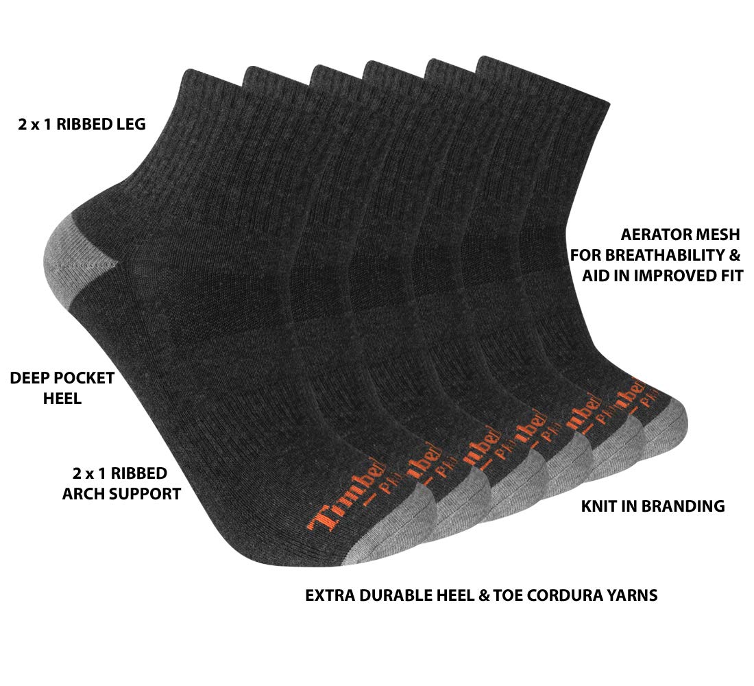 Timberland PRO mens 6-pack Performance Quarter Length Socks