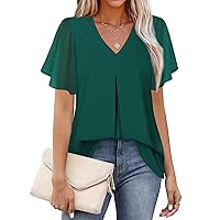 Messic Women's Blouses Chiffon V Neck Ruffle Sleeve Work Shirts Summer Casual Dressy Tops