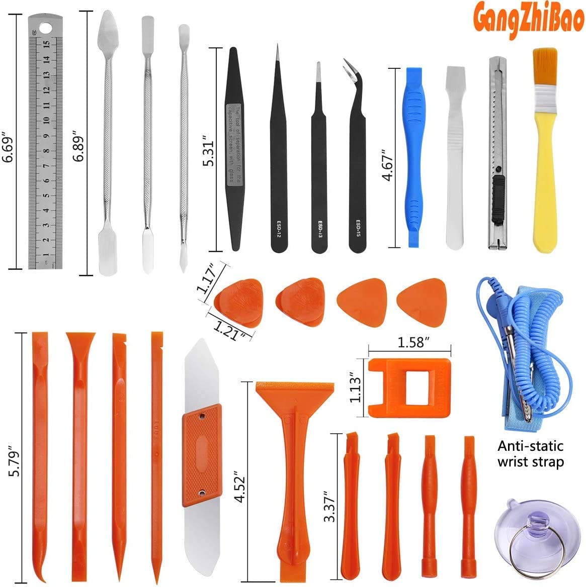 GANGZHIBAO 90pcs Electronics Repair Tool Kit Professional+4pcs suction cup for MacBook iMac,iPhone,PC,iPad,Tablet,LCD Screen Opening Tool