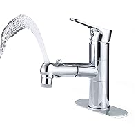 HUAHUALALA Bathroom Sink Faucet with Pull Out Sprayer for Sink 1 Hole,Three Water Flow Modes with Rotating Spout, Brass Single Handle for Hot and Cold Water Vanity Basin Faucet,Chrome