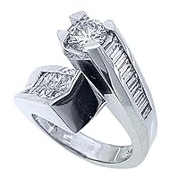 14k White Gold 2.90 Carats Round Princess & Baguette Cut Diamond Engagement Ring