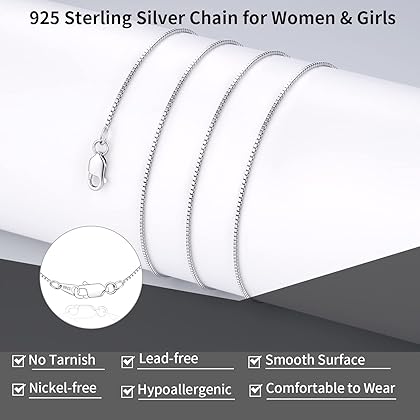 Jewlpire Solid 18K Gold Over 925 Sterling Silver Chain Necklace for Women Girls, 0.8mm Box Chain Lobster Claw Clasp-Super Thin & Strong Necklace Chain 16/18/20/22/24 Inch