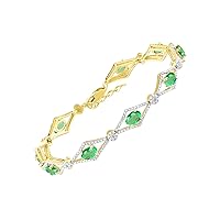 RYLOS Women's 925 Yellow Gold Plated Silver Tennis Bracelet - Gemstone & Diamonds - Adjustable to Fit 7-8