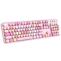 Dilter Wired Keyboard, 104 Keys Full-Sized Typewriter Keyboards, USB Plug and Play Office Keyboard with Number Pad, Caps Indicators, Foldable Stands for Windows, PC, Laptop (Pink Colorful)