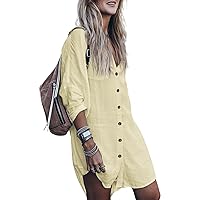 Swimsuit Coverup for Women, Summer Beach V-neck Button-Down Long Sleeve Dress Shirt Bikini Bathing Suit Cover Ups